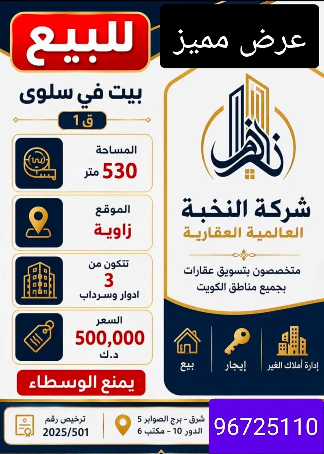 عرض مميز للبيع بيت في سلوي قطعه 1 صالح للسكن المساحه 530 متر الموقع زاويه مواصفات البيت 3 ادوار وسرداب السعر مراجعه 500 الف للتواصل واتساب 96725110